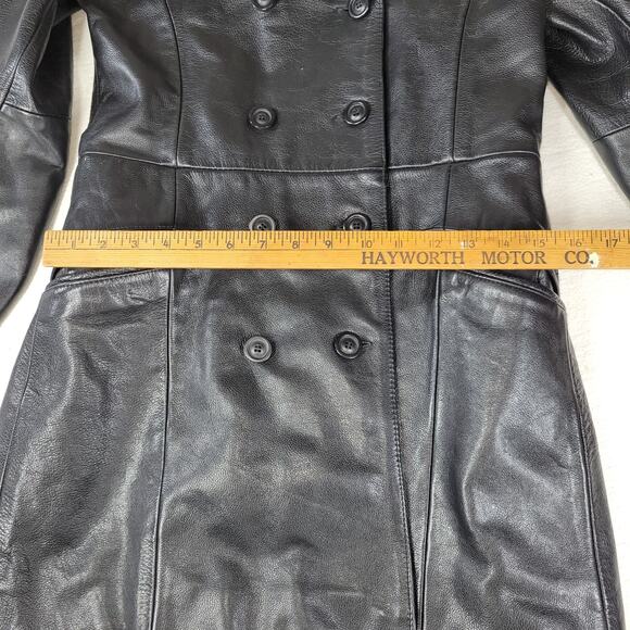 Express Garantie De Qualite Womens Sz Small Jacket Black Leather Coat Buttons - Picture 4 of 16